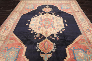 8'11'' x 11'8" Hand Knotted Wool Rare Romanian Seraapi Traditional Area Rug Navy