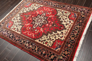 5' x 6'5" Hand Knotted Traditional 100% Wool Herizz Oriental Area Rug Red Ivory - Oriental Rug Of Houston