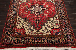 5' x 6'5" Hand Knotted Traditional 100% Wool Herizz Oriental Area Rug Red Ivory - Oriental Rug Of Houston