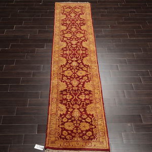 2'6''x11'10'' Runner Rusty Red, Gold Color Hand Knotted Persian 100% Wool Chobi Peshawar Traditional Oriental Area Rug