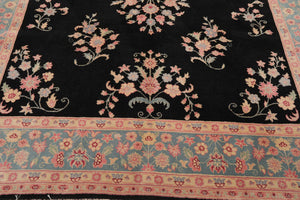 7'8'' x 9'8'' Hand Knotted Wool Rare Romanian Saroukk Traditional Area Rug Black - Oriental Rug Of Houston