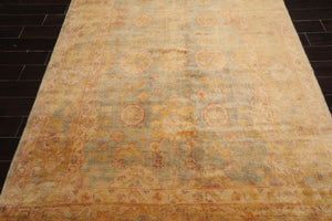 6x9 Aqua, Gold Hand Knotted Oushak 100% Wool Kalaty Traditional Oriental Area Rug