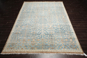 10' x14'  Aqua Beige Gray Color Hand Knotted Oriental 100% Wool Transitional Oriental Rug