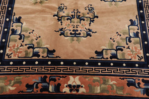 5' x 8'1'' Vintage Hand Knotted Oriental Wool Chinese Art Deco Area Rug Beige - Oriental Rug Of Houston
