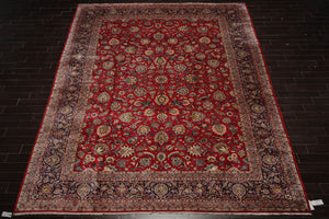 10'9''x15'2'' Palace Red, Midnight Blue Hand Knotted Persian 100% Wool Kashan Traditional Oriental Area Rug