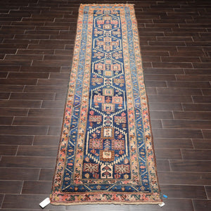 3'6" x 13'7" Antique Runner Hand Knotted Wool Malayar Oriental Area Rug Blue - Oriental Rug Of Houston