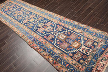 3'6" x 13'7" Antique Runner Hand Knotted Wool Malayar Oriental Area Rug Blue