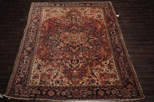 8x10 Rust, Midnight Blue Hand Knotted 100% Wool Heriz Traditional Oriental Area Rug
