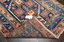3'6" x 13'7" Antique Runner Hand Knotted Wool Malayar Oriental Area Rug Blue