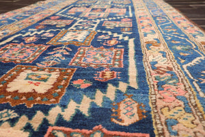 3'6" x 13'7" Antique Runner Hand Knotted Wool Malayar Oriental Area Rug Blue - Oriental Rug Of Houston