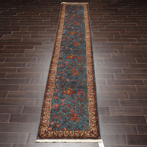 2'7''x14'6'' Runner Hand Knotted Wool Rear Romanian Pictorial Hunting Area Rug Teal - Oriental Rug Of Houston