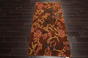 4x6 Brown,Gold Hand Knotted Tibetan 100% Wool Michaelian & Kohlberg Traditional  Oriental Area Rug