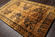 5'4" x 8'11" Hand Knotted S.fine Designer Wool French Savonnerie Area Rug Black, Gold, Tan - Oriental Rug Of Houston