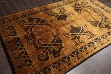 5'4" x 8'11" Hand Knotted S.fine Designer Wool French Savonnerie Area Rug Black, Gold, Tan - Oriental Rug Of Houston