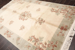 6x9 Ivory Hand Knotted Wool Thick Pile French Aubusson Savonnerie Oriental Area Rug - Oriental Rug Of Houston
