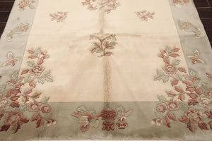 6x9 Ivory Hand Knotted Wool Thick Pile French Aubusson Savonnerie Oriental Area Rug - Oriental Rug Of Houston
