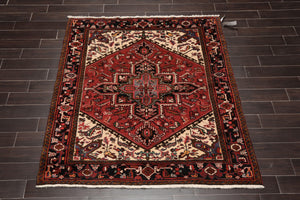 5'3" x 6'7" Hand Knotted 100% Wool Herizz Traditional Oriental Area Rug Red - Oriental Rug Of Houston
