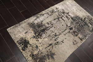 2'11" x 5’2" Hand Knotted Wool & Silk Designer Abstract Tibetan Area rug Gray - Oriental Rug Of Houston
