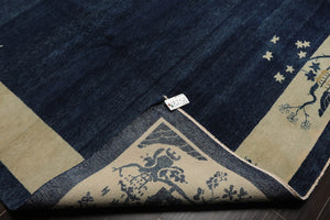 9x12 Navy Blue Hand Knotted Tibetan 100% Wool Michaelian & Kohlberg Art Deco Oriental Area Rug