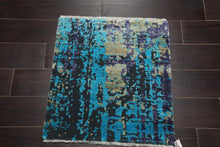 2’ x 2’ Hand Knotted Wool & Silk Modern Square Tibetan Area rug Turquoise - Oriental Rug Of Houston