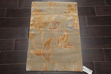 2’ x 3’ Hand Knotted Wool & Silk Modern Tibetan Oriental Area rug Beige