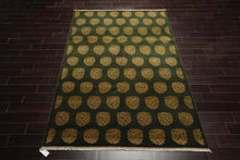 6x9 Green Hand Knotted Tibetan 100% Wool Damask Traditional Oriental Area Rug