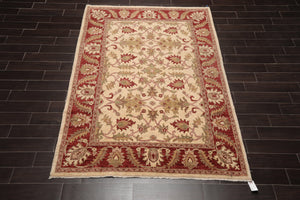 5'9" x 8'4" Hand Knotted Peshawar 100% Wool Arts and Craft Area Rug Beige