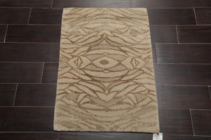 2’ x 3’ Hand Knotted Wool & Silk Modern Tibetan Oriental Area rug Beige, Gray - Oriental Rug Of Houston