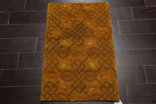 2’x3’ Hand Knotted Wool & Silk Transitional Tibetan Oriental Area rug Gold - Oriental Rug Of Houston