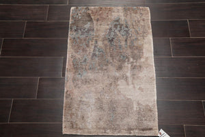 2’ x 3’ Hand Knotted Wool & Silk Transitional Tibetan Oriental Area rug Gray - Oriental Rug Of Houston