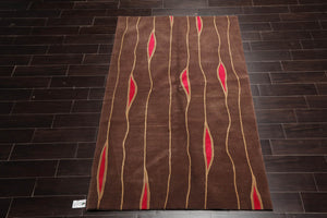 5x7 Brown, Light Gold Hand Knotted Tibetan 100% Wool Tibetan Modern & Contemporary Oriental Area Rug