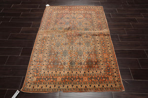 4x6 Beige, Orange Hand Knotted Tribal 100% Wool Heriz Traditional 250 KPSI Oriental Area Rug
