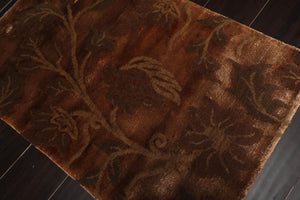 2' x 3' Hand Knotted Wool & Silk Transitional Tibetan Oriental Area Rug Brown - Oriental Rug Of Houston