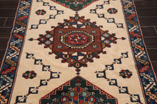 4'7" x 6' Hand Knotted Wool on Wool Tribal Afghan Kazak Veg Dyes Area Rug Ivory