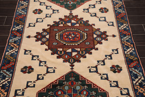 4'7" x 6' Hand Knotted Wool on Wool Tribal Afghan Kazak Veg Dyes Area Rug Ivory - Oriental Rug Of Houston