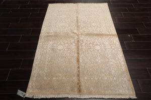 4x6 Ivory, Gray Hand Knotted Tibetan 100% Wool Tibetan Modern & Contemporary Oriental Area Rug