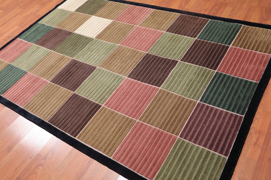 5'6" x 8' Hand Knotted High Low Loop & Cut pile 100% Wool Tibetan Area rug Black