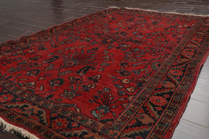 4x6 Red Vintage Saroukk Hand Knotted Traditional Wool Area Rug
