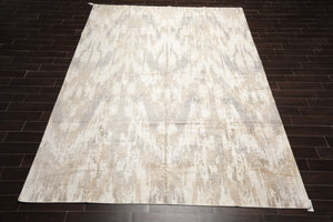 9x12 Ivory, Tan Hand Knotted Hand Made 100% Silk Boho Modern & Contemporary Oriental Area Rug