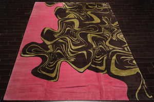 9x12 Pink, Brown Mark Philips Hand Knotted Tibetan 100% Wool Modern  Block Oriental Area Rug