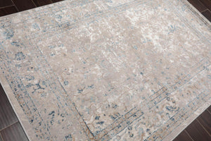 5'x7'   Beige Taupe Blue Color Machine Made Persian Polypropylene Abstract Oriental Rug