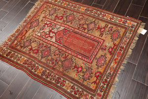 3'8" x 4'5" Hand Knotted 100% Wool Antique Turkish Oushak Oriental Area Rug Tan