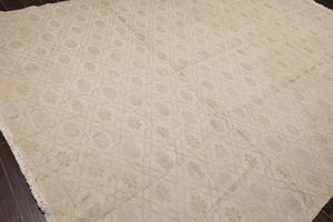 8’8"x11’9" Hand Knotted Flat Weave high low texture Wool & Silk Tibetan Area Rug Beige - Oriental Rug Of Houston