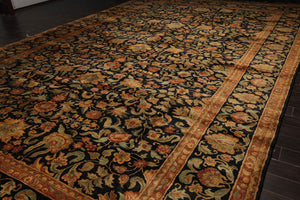 12'3"x19'6" Palace Charcoal Hand Knotted 100% Wool Agra Traditional Oriental Area Rug