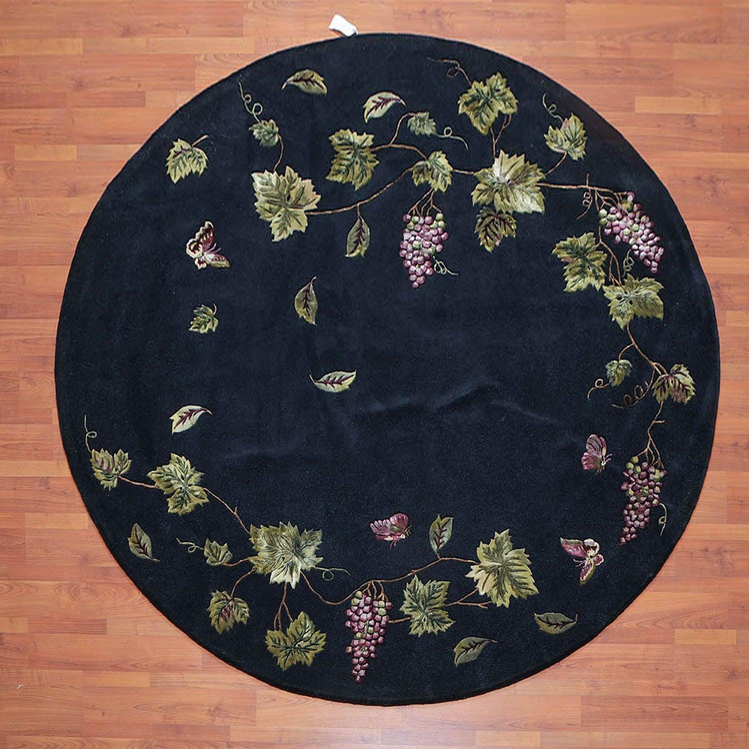 8' x 8' Handmade S.fine Round Wool/Silk Traditional Oriental Area rug 8x8  Black