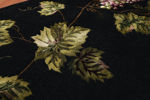 8' x 8' Handmade S.fine Round Wool/Silk Traditional Oriental Area rug Black - Oriental Rug Of Houston