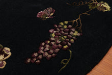 8' x 8' Handmade S.fine Round Wool/Silk Traditional Oriental Area rug Black - Oriental Rug Of Houston
