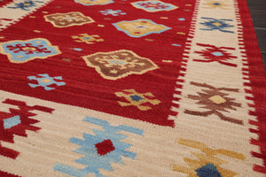 3' x 5' Hand Woven 100% Wool Southwestern Kilim Oriental Area rug Red - Oriental Rug Of Houston