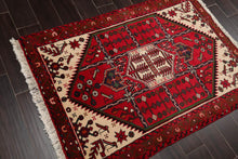 3’6” x 5’ Vintage Hand Knotted Wool Hamadan Traditional Oriental Area Rug Red
