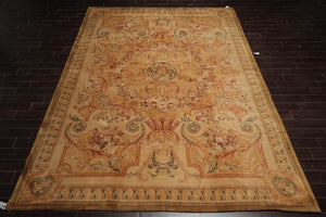 10x14 Tan Hand Knotted French Aubusson  100% Wool Traditional Oriental Area Rug